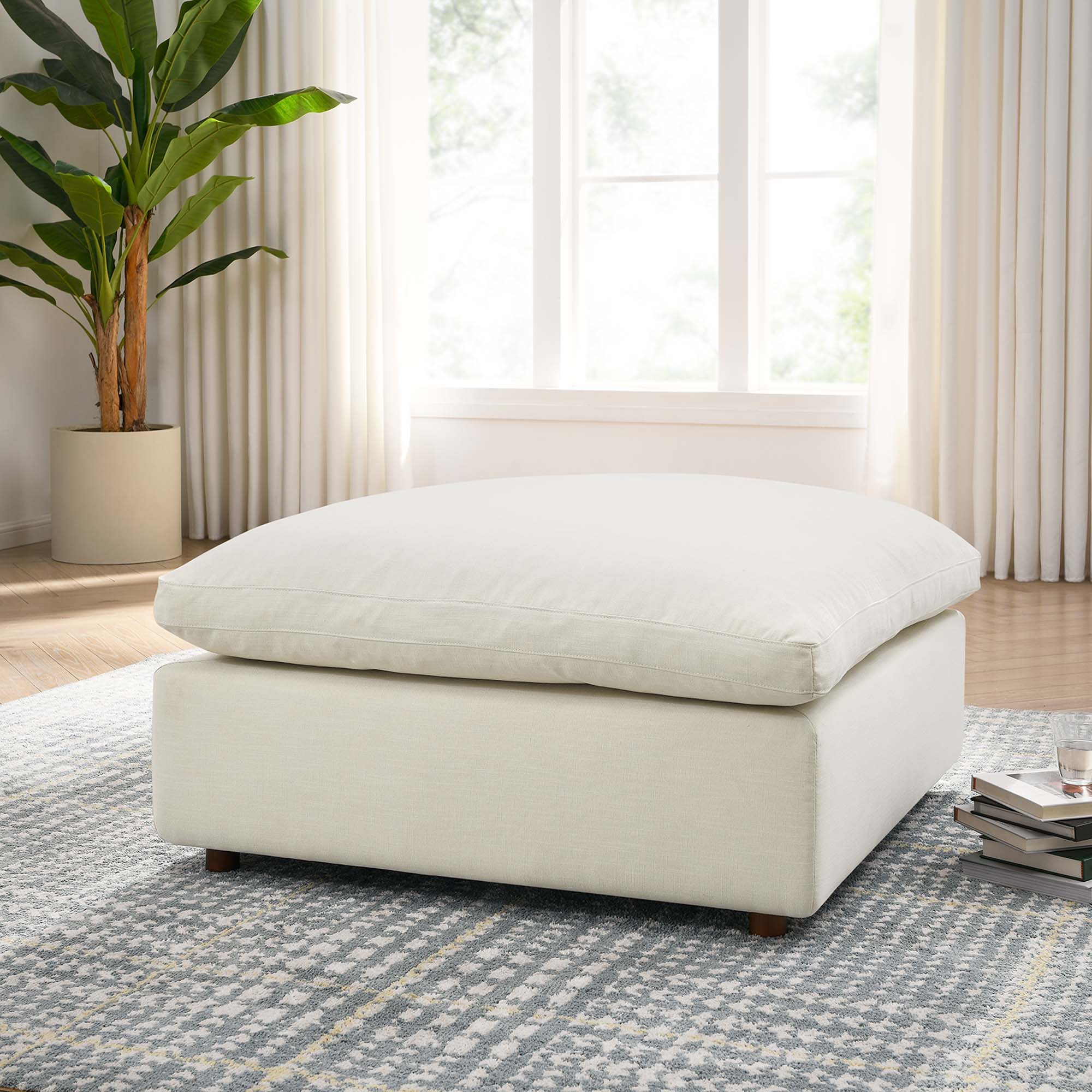 Commix Down Filled Overstuffed Ottoman - Light Beige