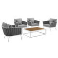 Stance 5 Piece Outdoor Patio Aluminum Sectional Sofa Set - White Gray