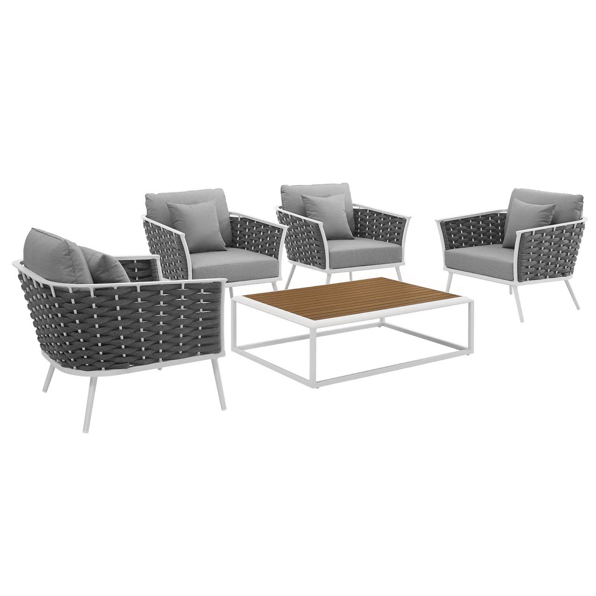 Stance 5 Piece Outdoor Patio Aluminum Sectional Sofa Set - White Gray