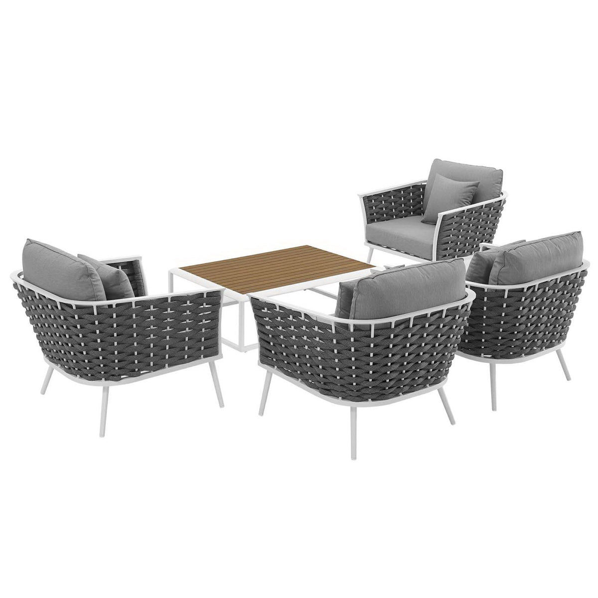 Stance 5 Piece Outdoor Patio Aluminum Sectional Sofa Set - White Gray