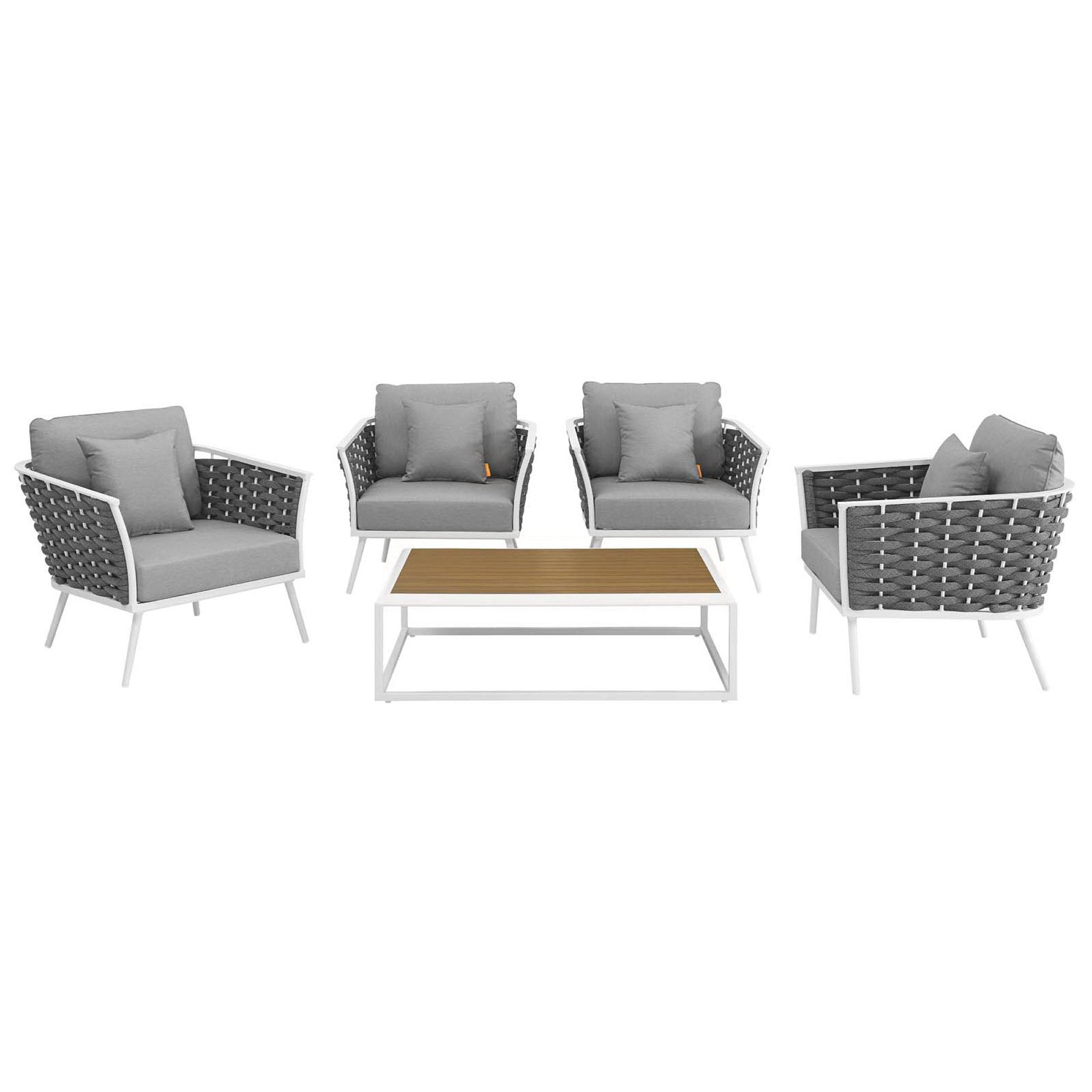Stance 5 Piece Outdoor Patio Aluminum Sectional Sofa Set - White Gray