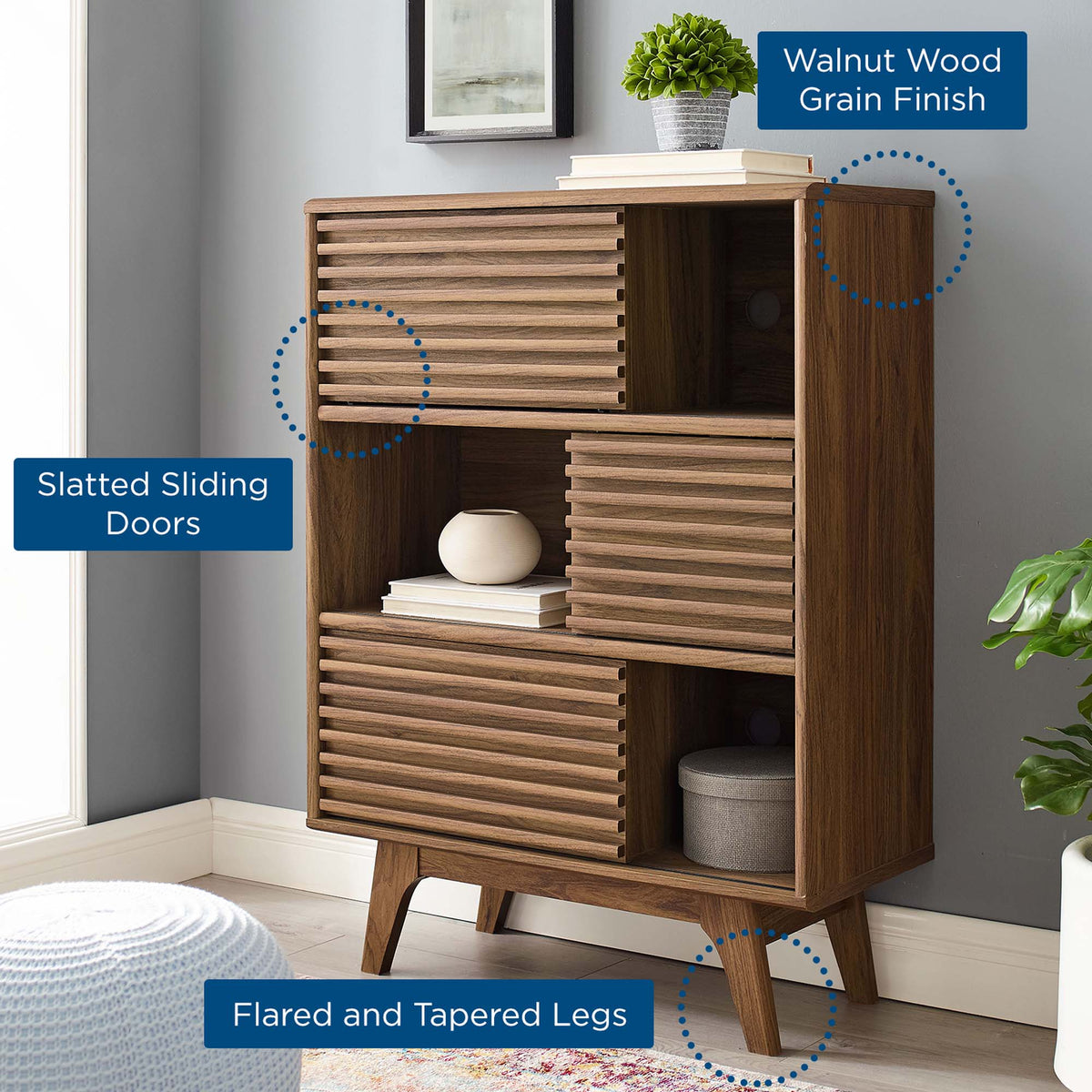 Render Three-Tier Display Storage Cabinet Stand - Walnut