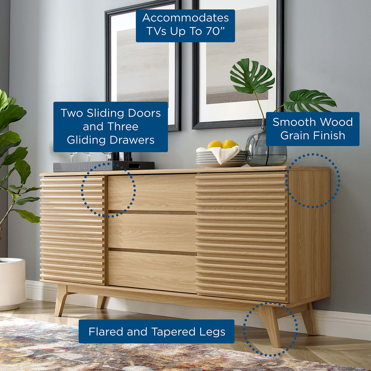Render 63" Sideboard Buffet Table or TV Stand - Oak