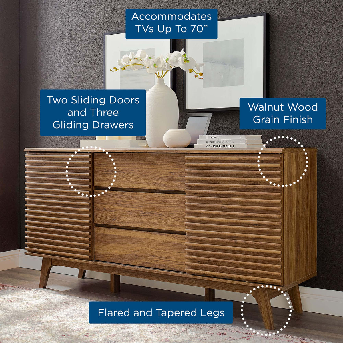 Render 63" Sideboard Buffet Table or TV Stand - Walnut
