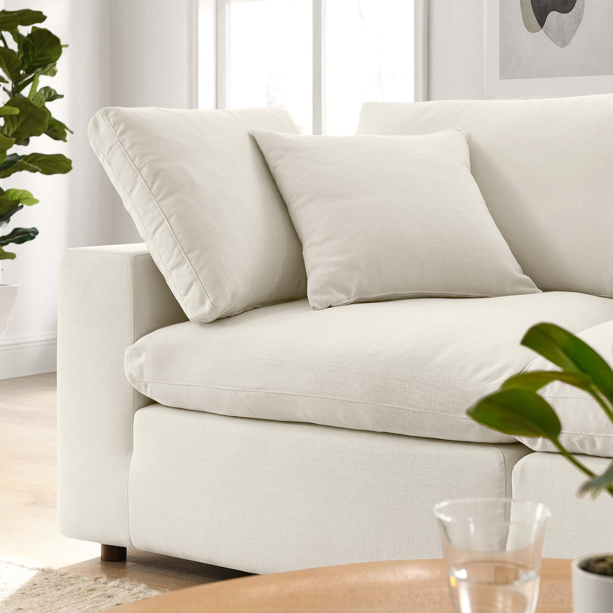 Commix 2 Piece Down Filled Overstuffed Sectional Sofa Set - Light Beige