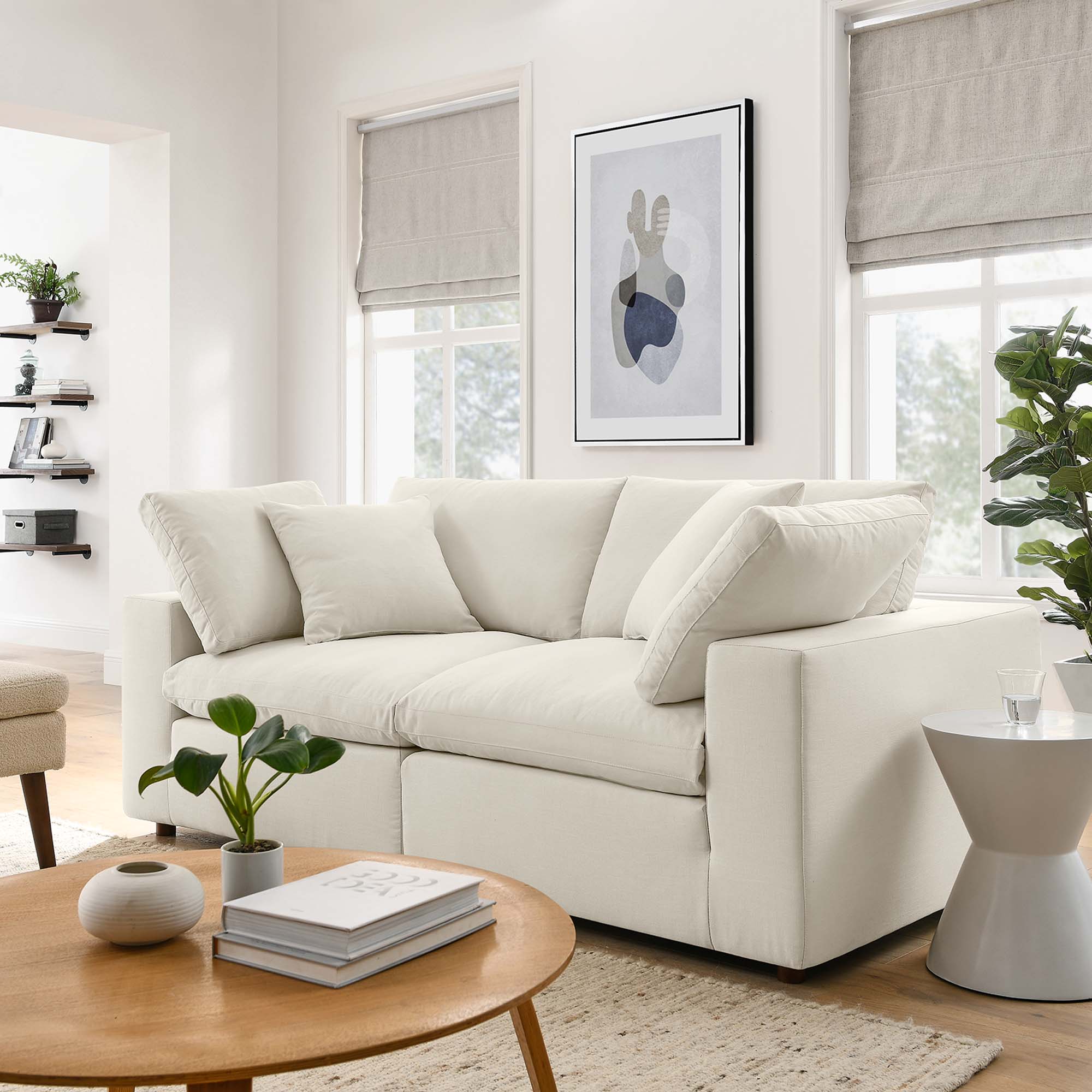 Commix 2 Piece Down Filled Overstuffed Sectional Sofa Set - Light Beige
