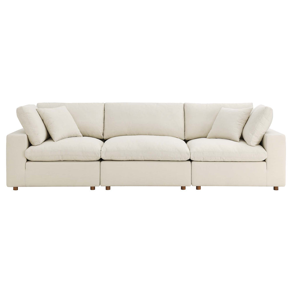 Commix 3 Piece Down Filled Overstuffed Sectional Sofa Set - Light Beige