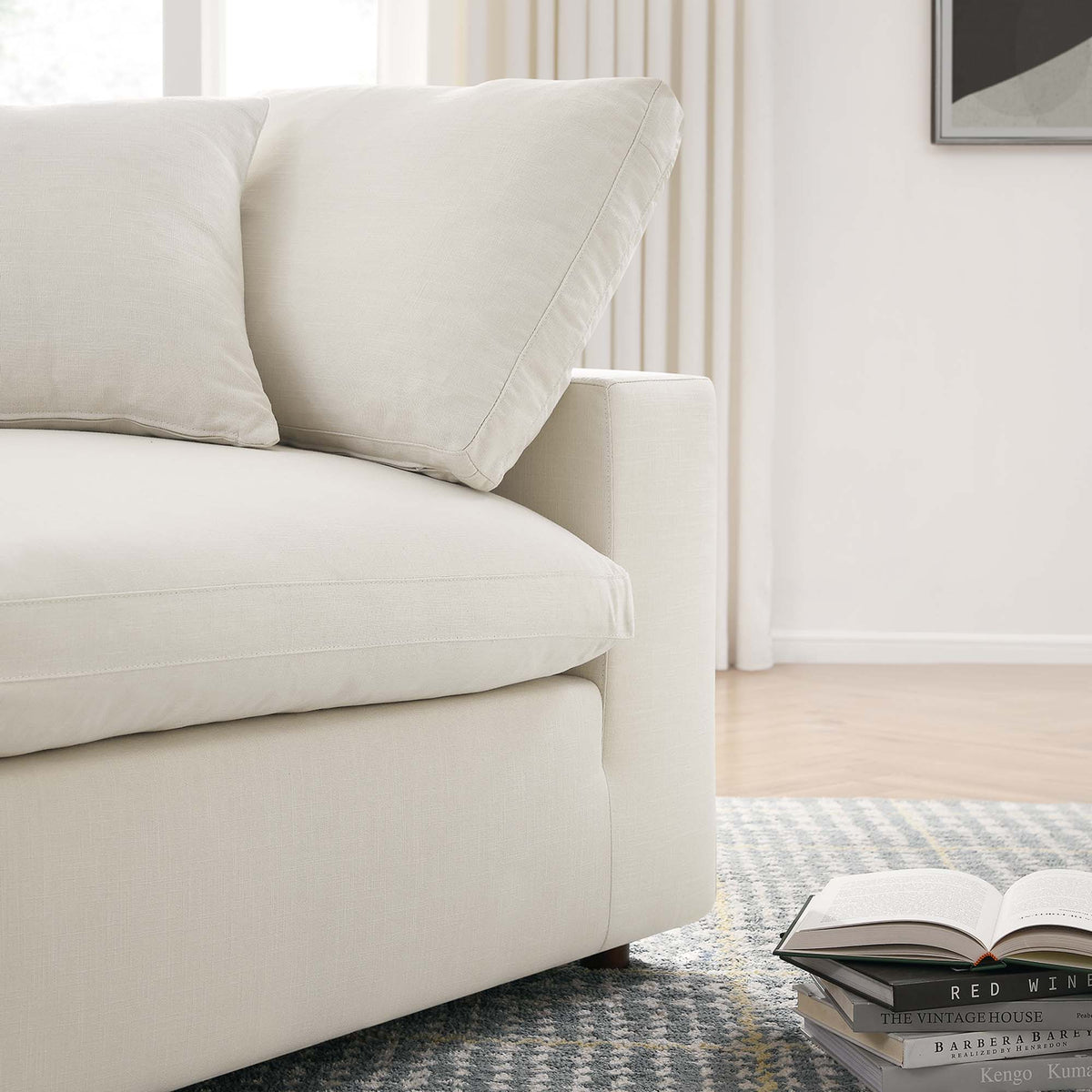 Commix 3 Piece Down Filled Overstuffed Sectional Sofa Set - Light Beige