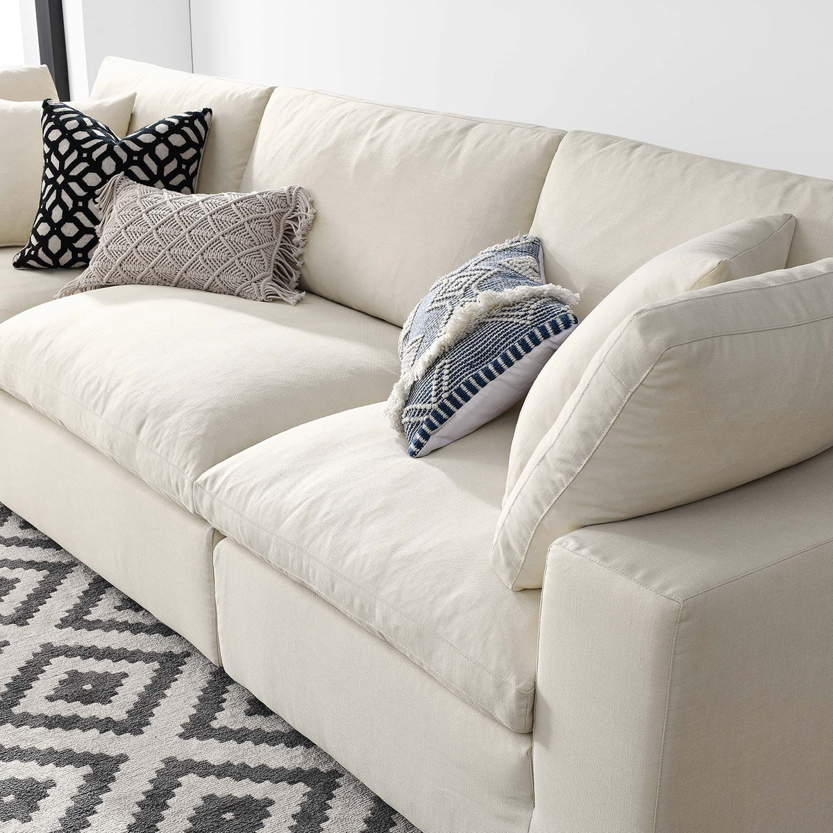 Commix 3 Piece Down Filled Overstuffed Sectional Sofa Set - Light Beige