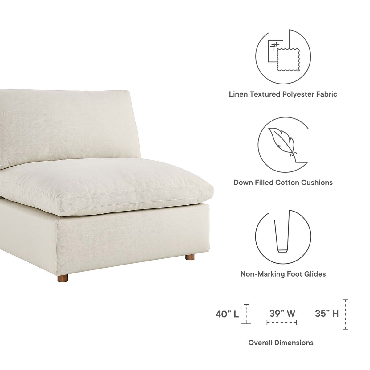 Commix 3 Piece Down Filled Overstuffed Sectional Sofa Set - Light Beige