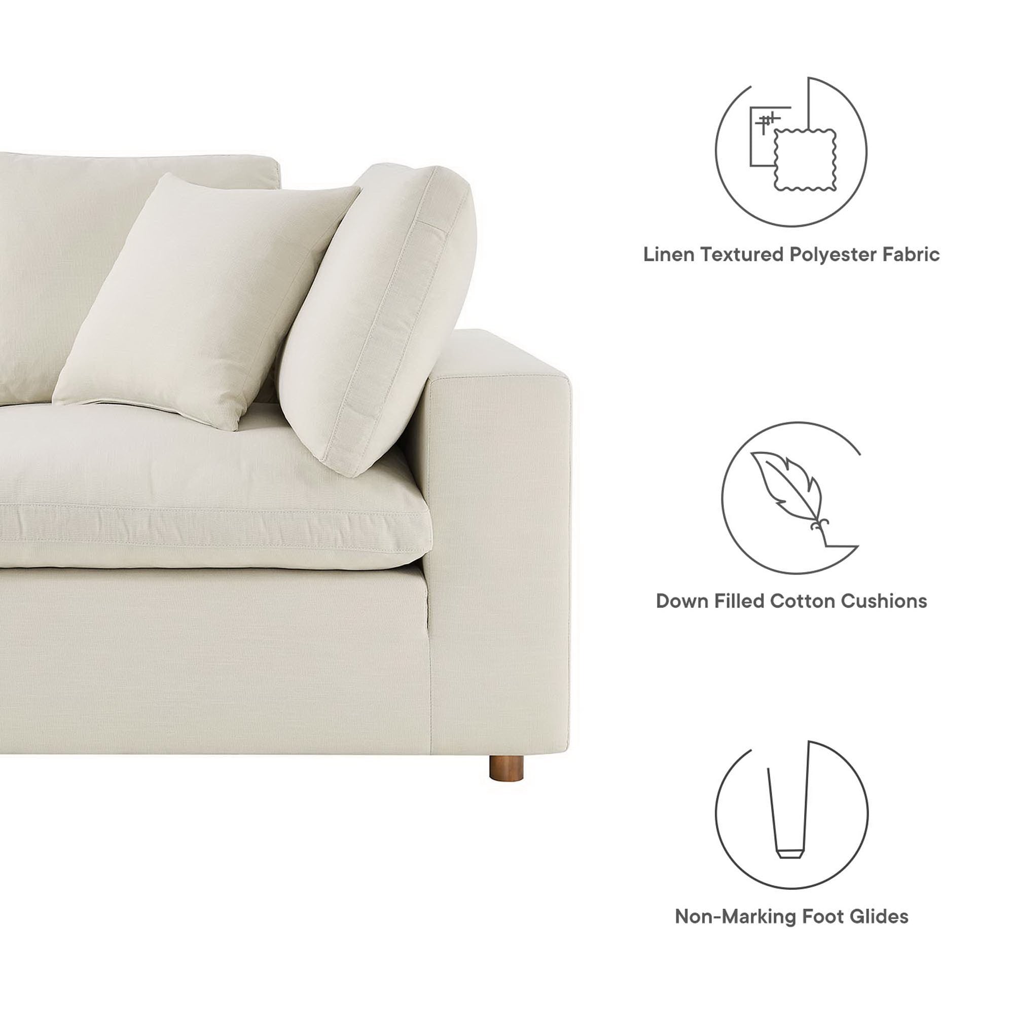 Commix 3 Piece Down Filled Overstuffed Sectional Sofa Set - Light Beige