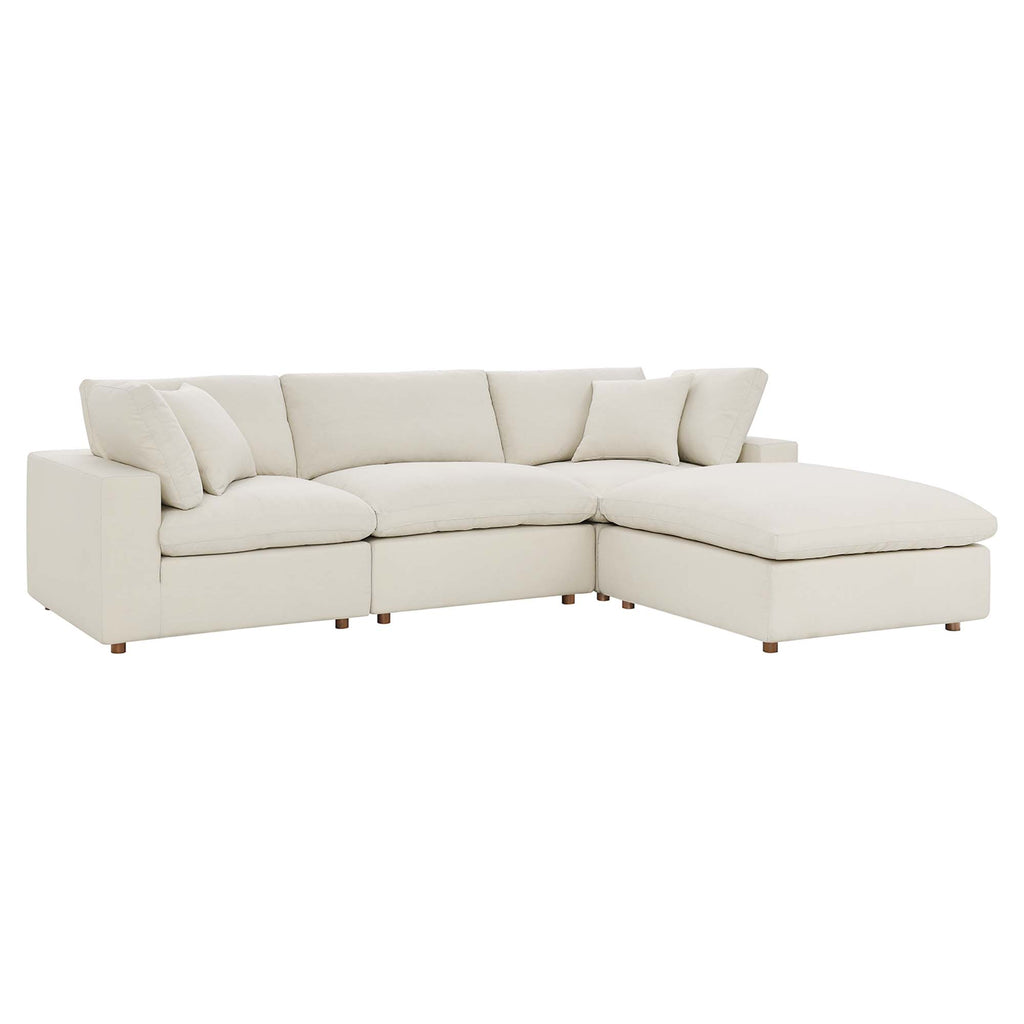 Commix 4 Piece Down Filled Overstuffed Sectional Sofa Set - Light Beige (Armless Chair, 2 Corner Chairs, Ottoman)