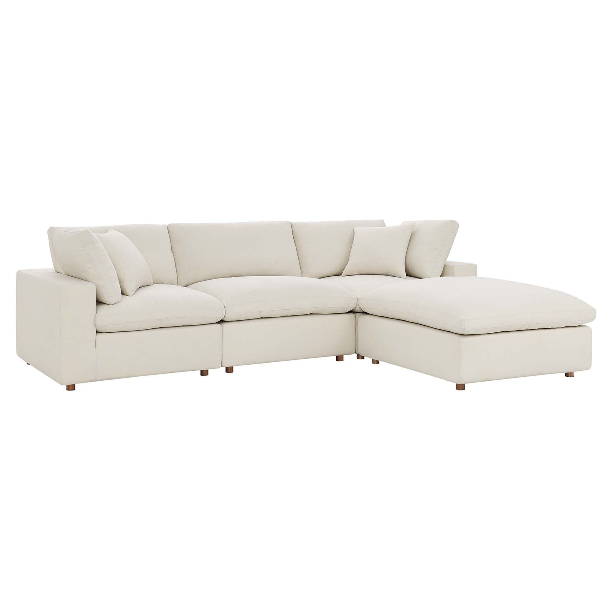 Commix 4 Piece Down Filled Overstuffed Sectional Sofa Set - Light Beige (Armless Chair, 2 Corner Chairs, Ottoman)