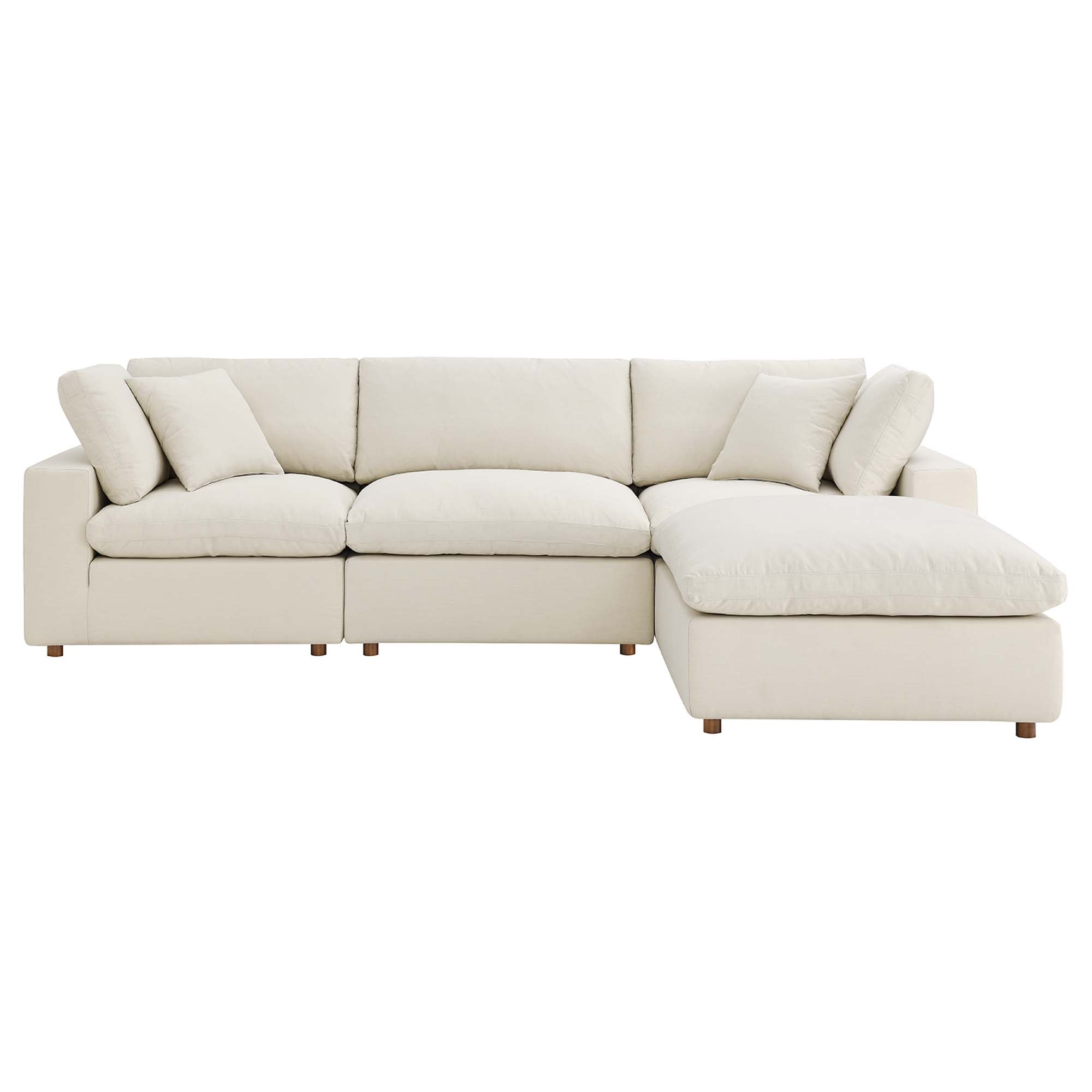 Commix 4 Piece Down Filled Overstuffed Sectional Sofa Set - Light Beige (Armless Chair, 2 Corner Chairs, Ottoman)