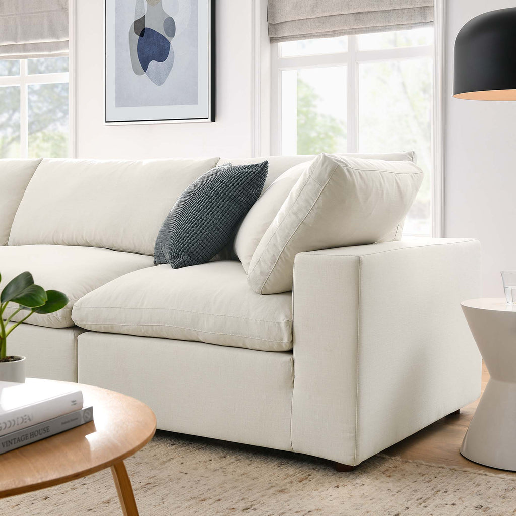 Commix 4 Piece Down Filled Overstuffed Sectional Sofa Set - Light Beige (Armless Chair, 2 Corner Chairs, Ottoman)