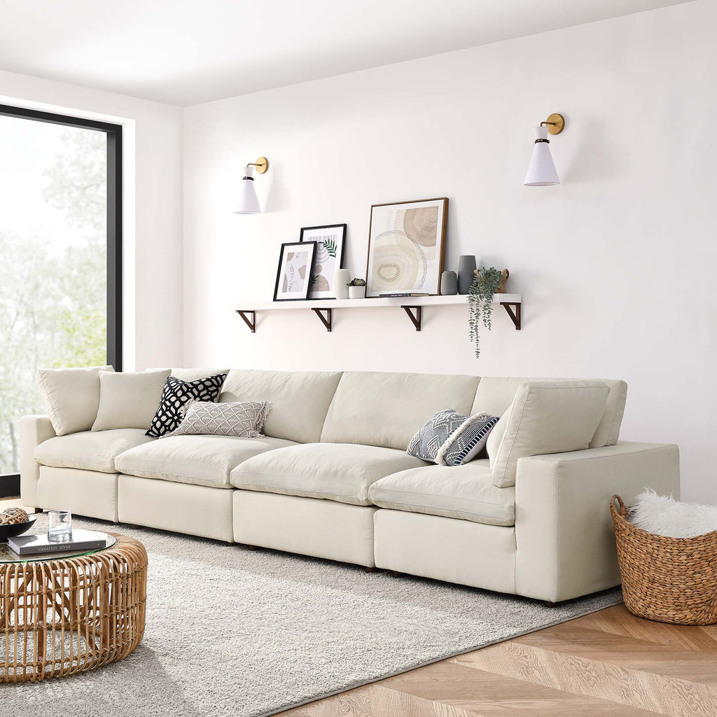 Commix 4 Piece Down Filled Overstuffed Sectional Sofa Set - Light Beige (2 Armless Chairs, 2 Corner Chairs)