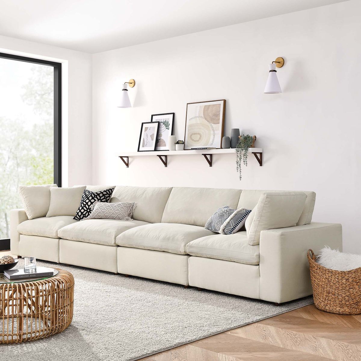 Commix 4 Piece Down Filled Overstuffed Sectional Sofa Set - Light Beige (2 Armless Chairs, 2 Corner Chairs)