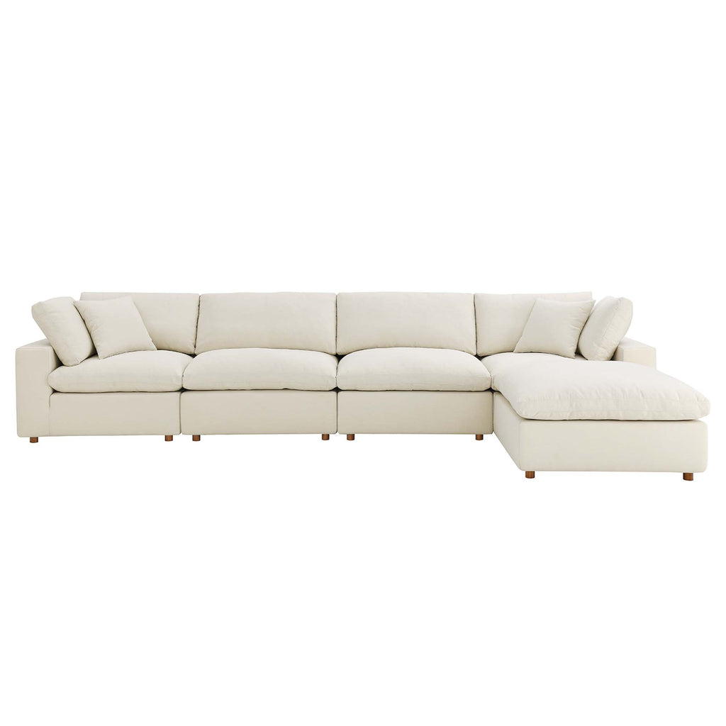 Commix 5 Piece Down Filled Overstuffed Sectional Sofa Set - Light Beige
