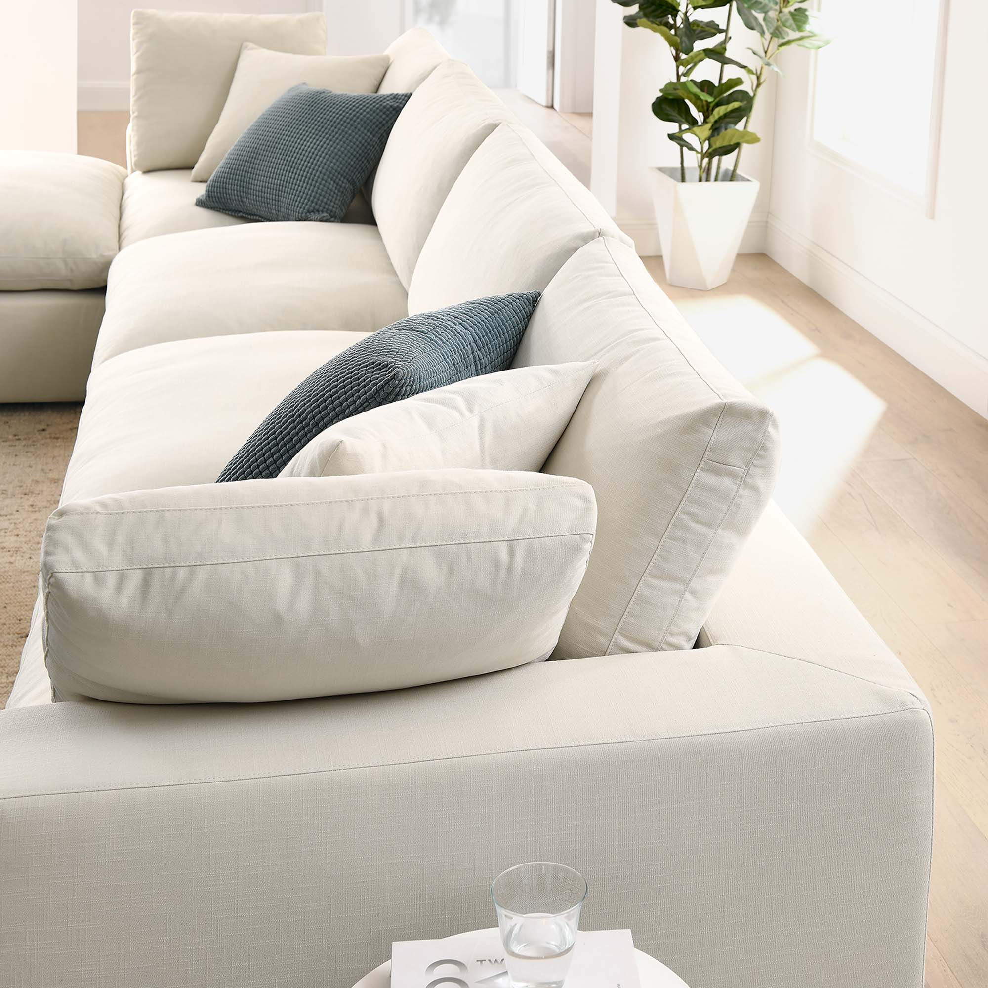 Commix 5 Piece Down Filled Overstuffed Sectional Sofa Set - Light Beige