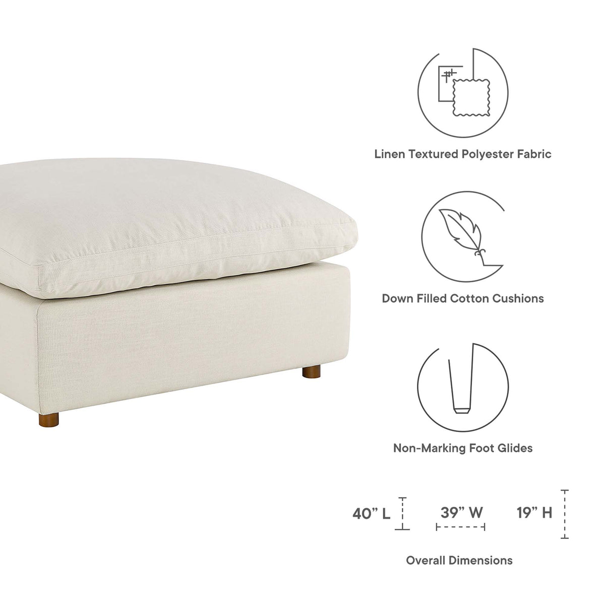 Commix 5 Piece Down Filled Overstuffed Sectional Sofa Set - Light Beige