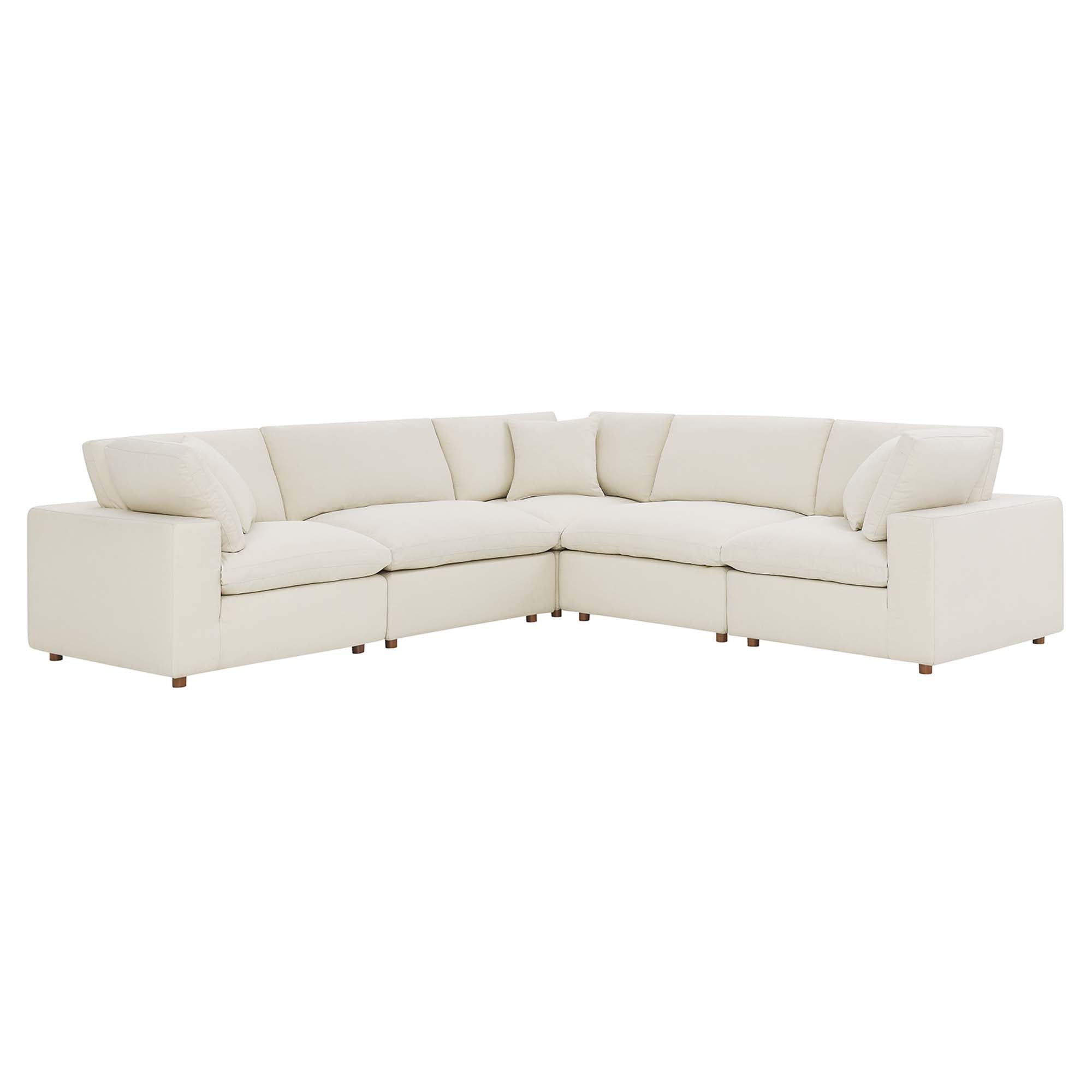 Commix 5 Piece Down Filled Overstuffed Sectional Sofa - Light Beige
