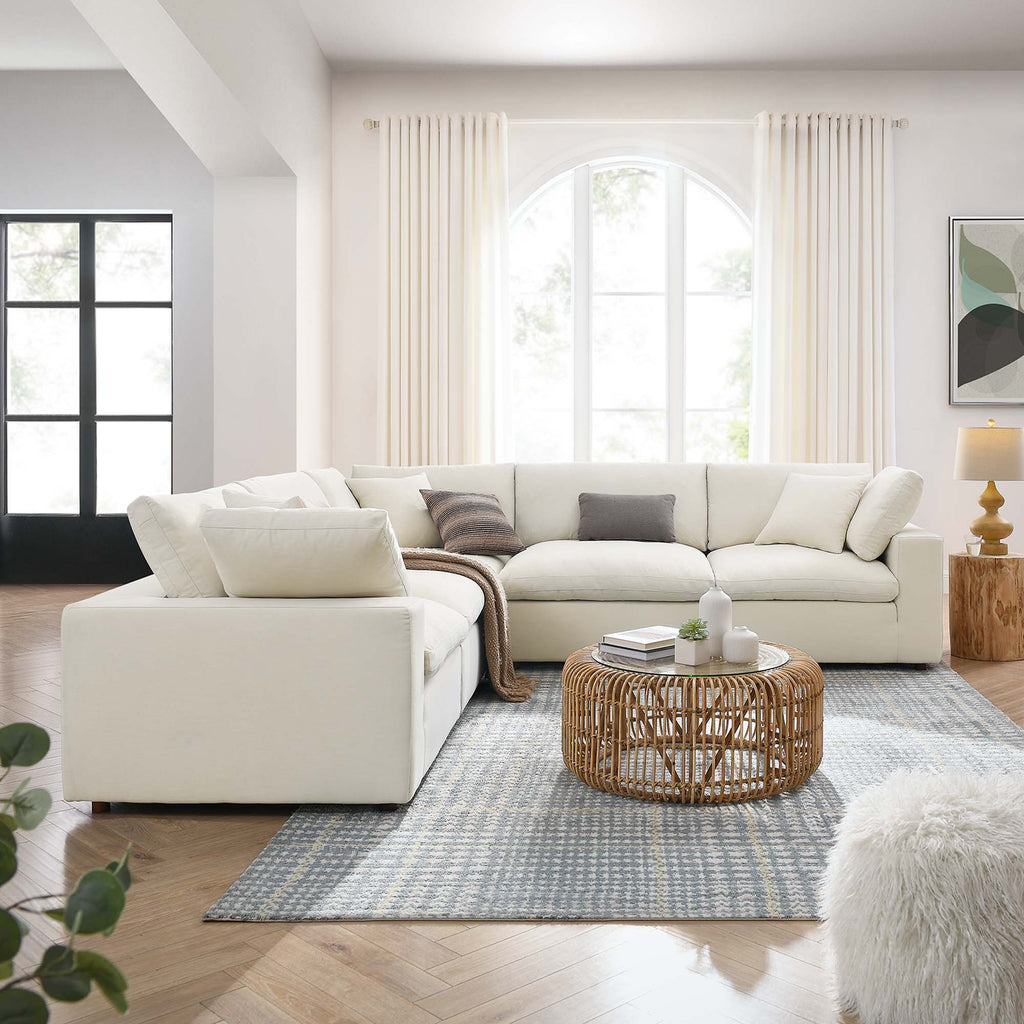 Commix 5 Piece Down Filled Overstuffed Sectional Sofa - Light Beige