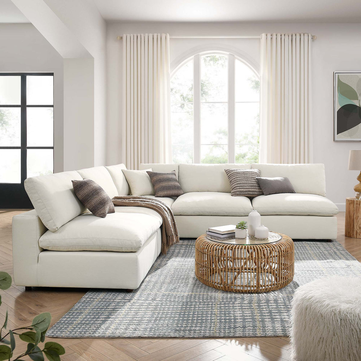 Commix 5-Piece Down Filled Overstuffed Armless Sectional Sofa - Light Beige
