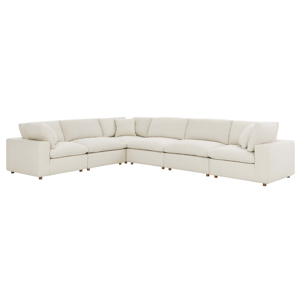 Commix 6 Piece Down Filled Overstuffed Sectional Sofa Set - Light Beige