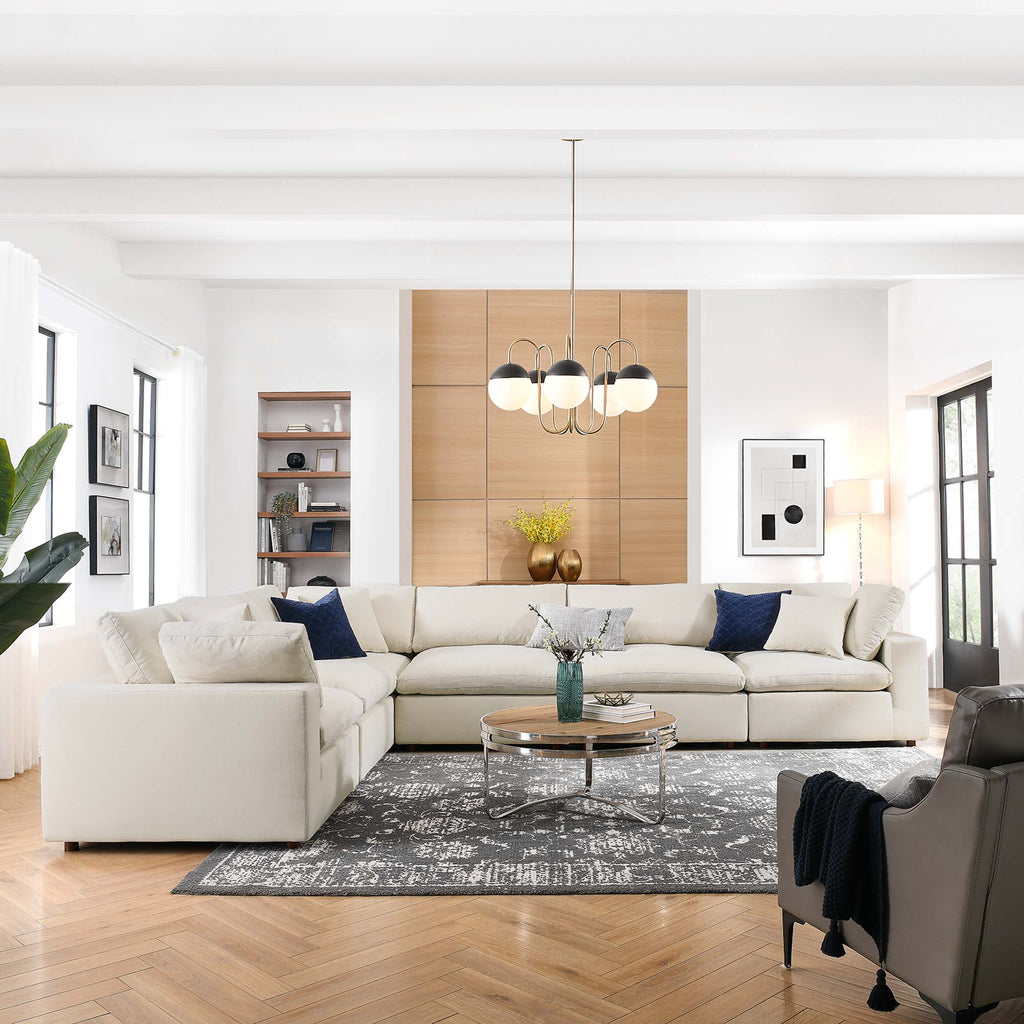 Commix 6 Piece Down Filled Overstuffed Sectional Sofa Set - Light Beige