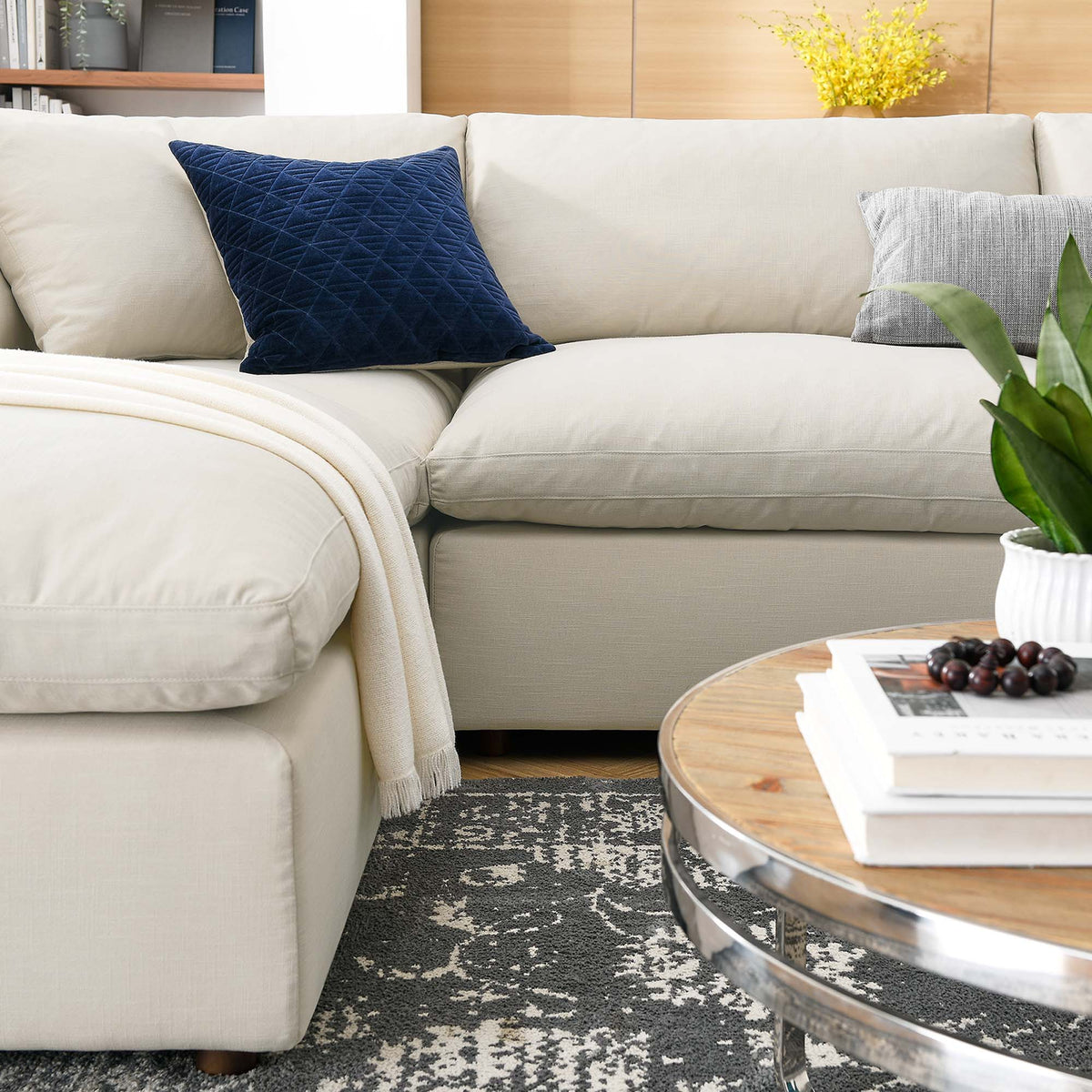 Commix 6-Piece Down Filled Overstuffed Sectional Sofa - Light Beige (2 Armless Chairs, 2 Corner Chairs, 2 Ottomans)