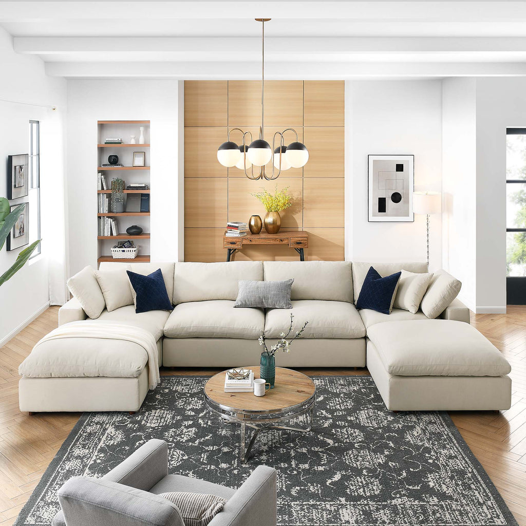 Commix 6-Piece Down Filled Overstuffed Sectional Sofa - Light Beige (2 Armless Chairs, 2 Corner Chairs, 2 Ottomans)