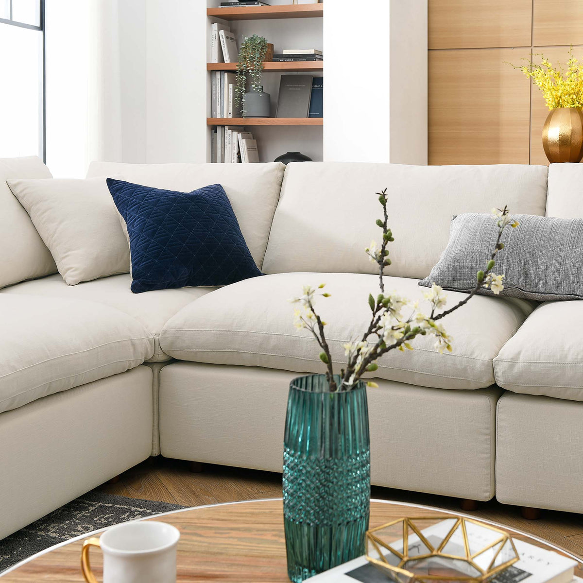 Commix 8-Piece Down Filled Overstuffed Sectional Sofa - Light Beige