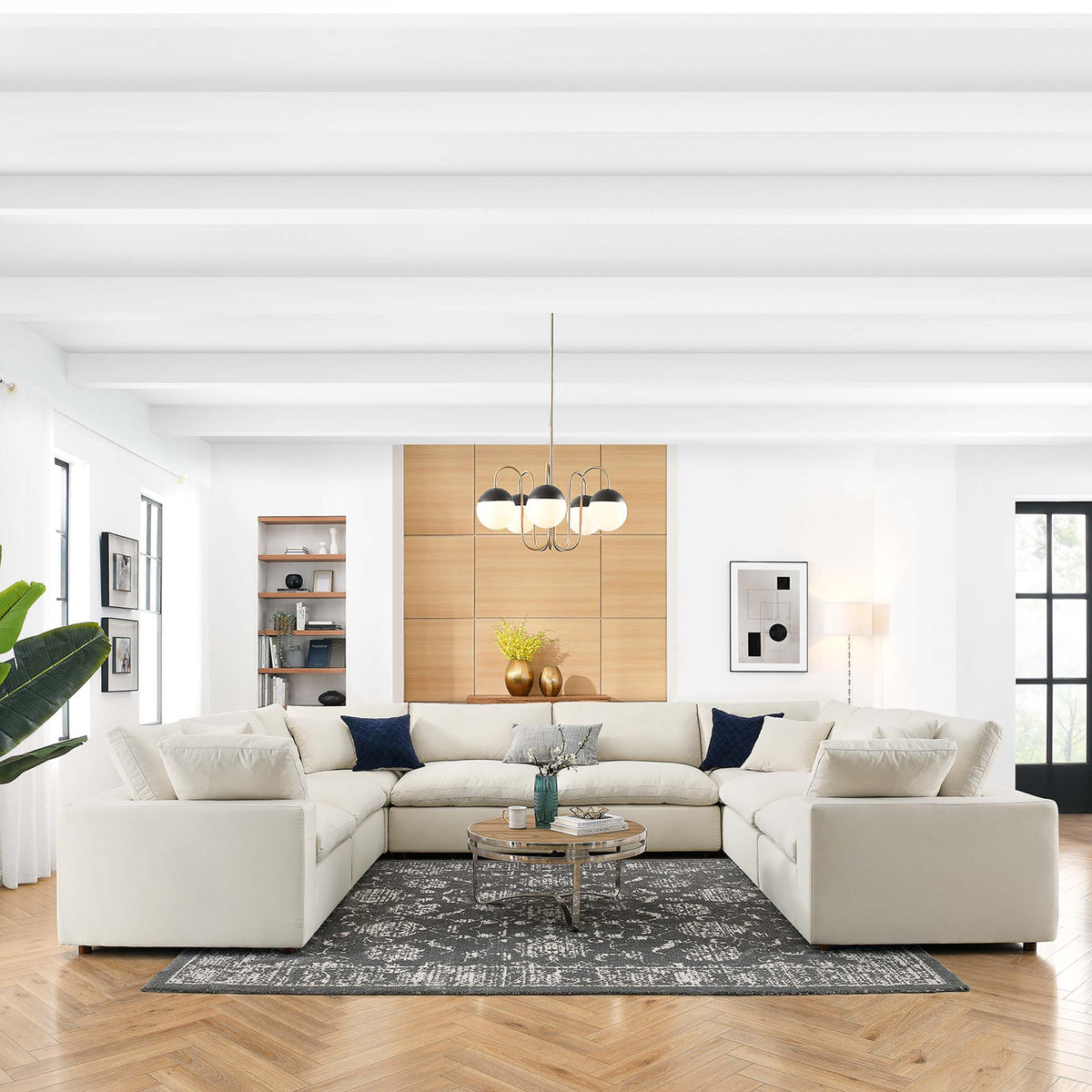 Commix 8-Piece Down Filled Overstuffed Sectional Sofa - Light Beige