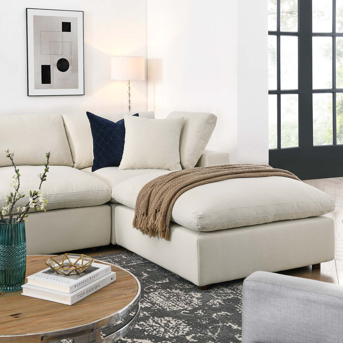 Commix 7-Piece Down Filled Overstuffed Sectional Sofa - Light Beige