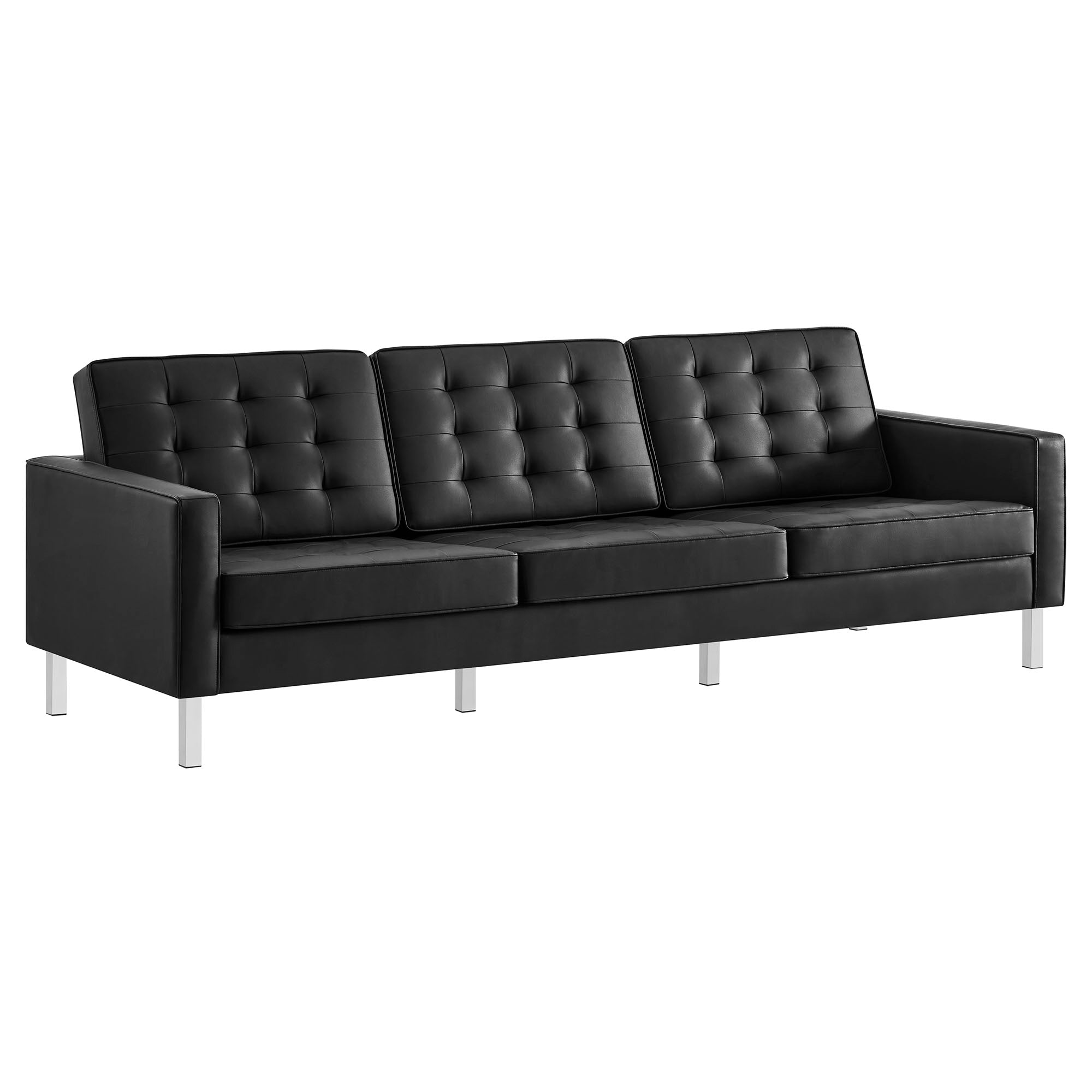Loft Tufted Vegan Leather Sofa - Silver Black