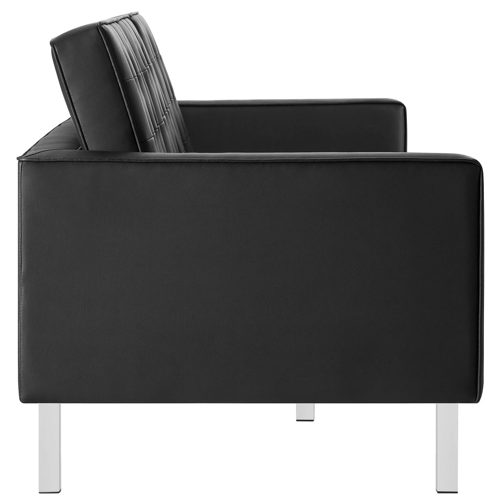 Loft Tufted Vegan Leather Sofa - Silver Black
