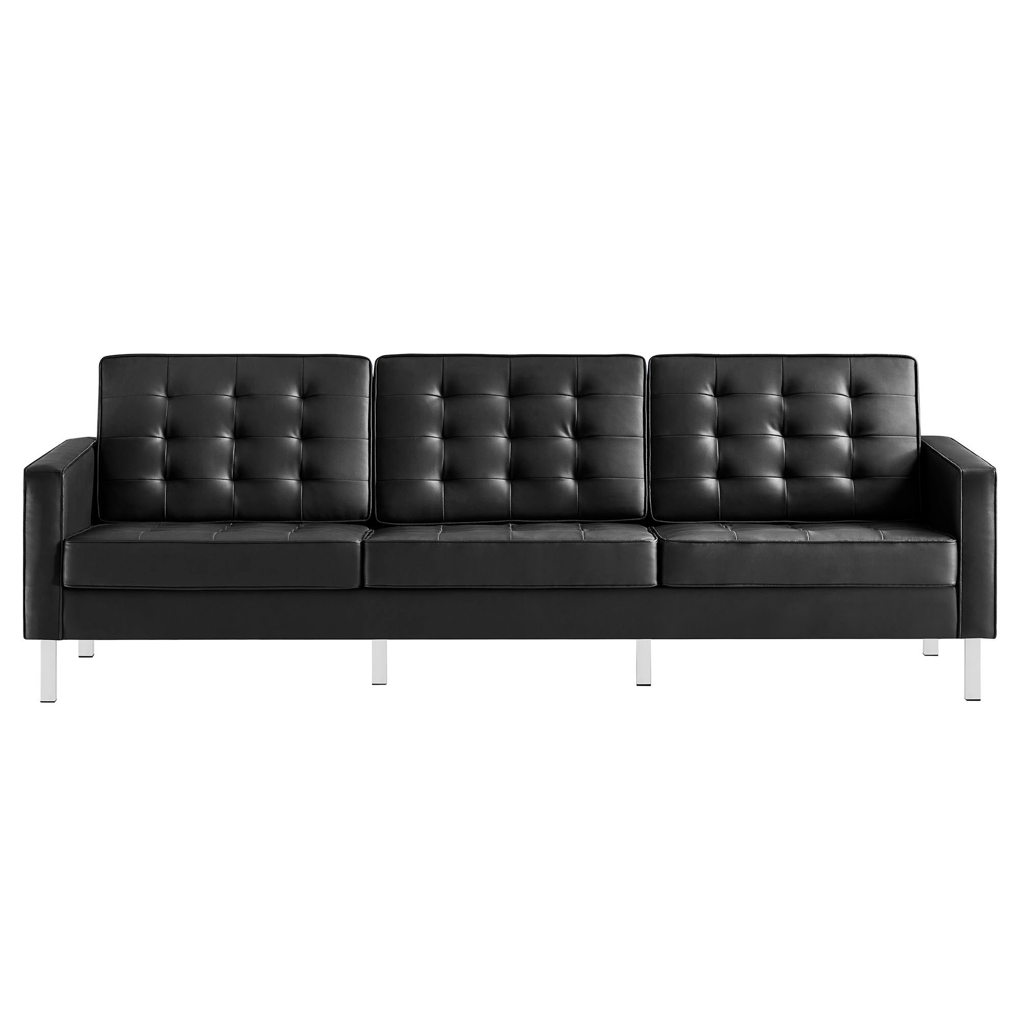 Loft Tufted Vegan Leather Sofa - Silver Black