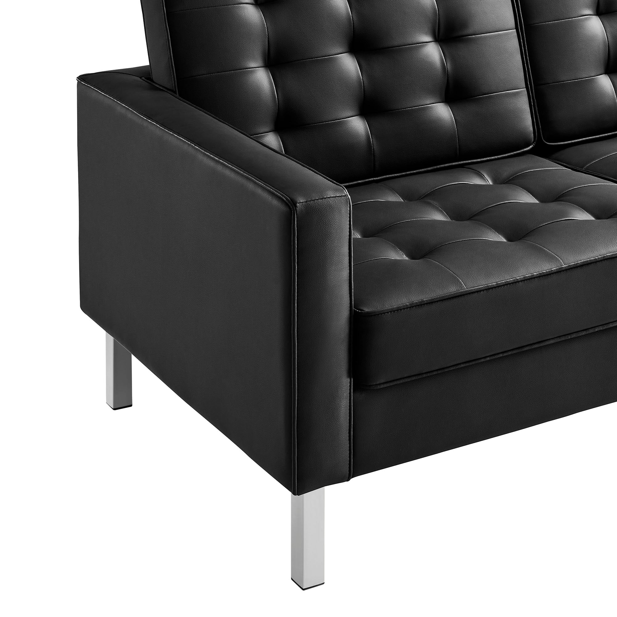 Loft Tufted Vegan Leather Sofa - Silver Black