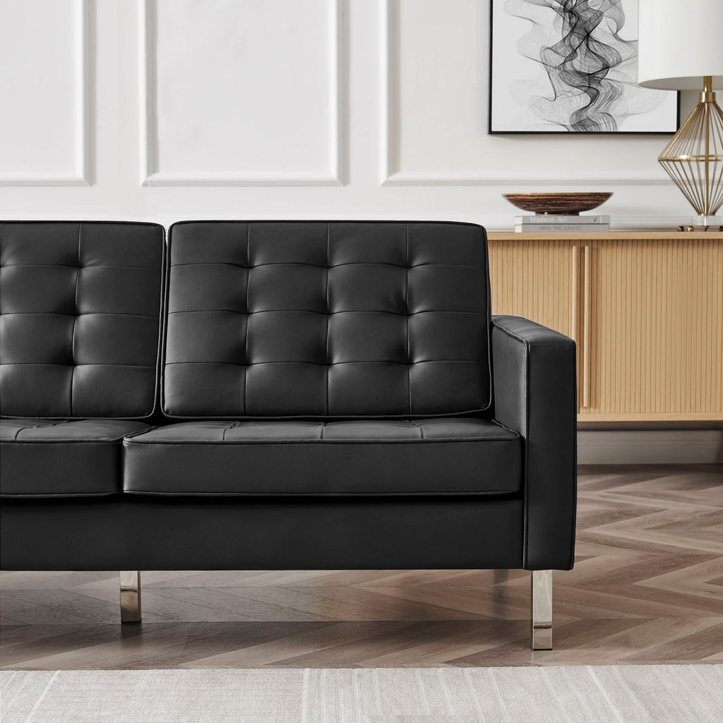 Loft Tufted Vegan Leather Sofa - Silver Black