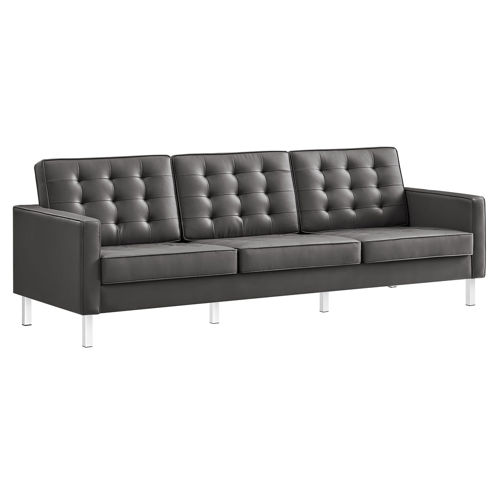 Loft Tufted Vegan Leather Sofa - Silver Gray