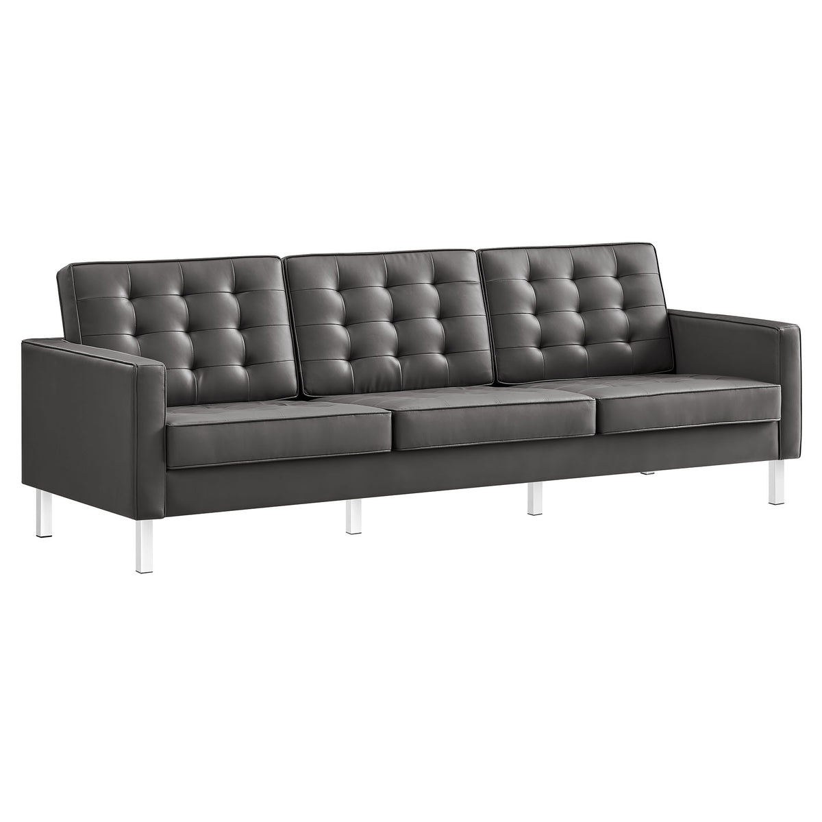Loft Tufted Vegan Leather Sofa - Silver Gray