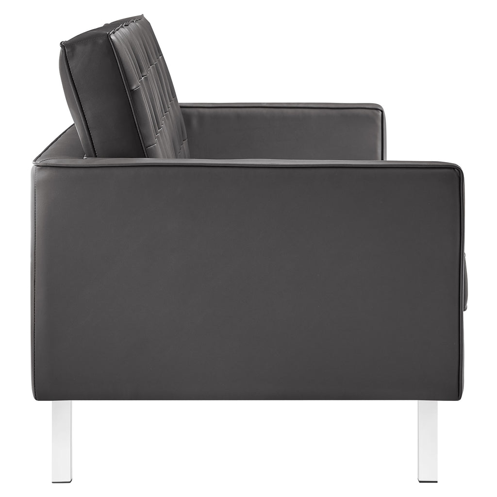 Loft Tufted Vegan Leather Sofa - Silver Gray