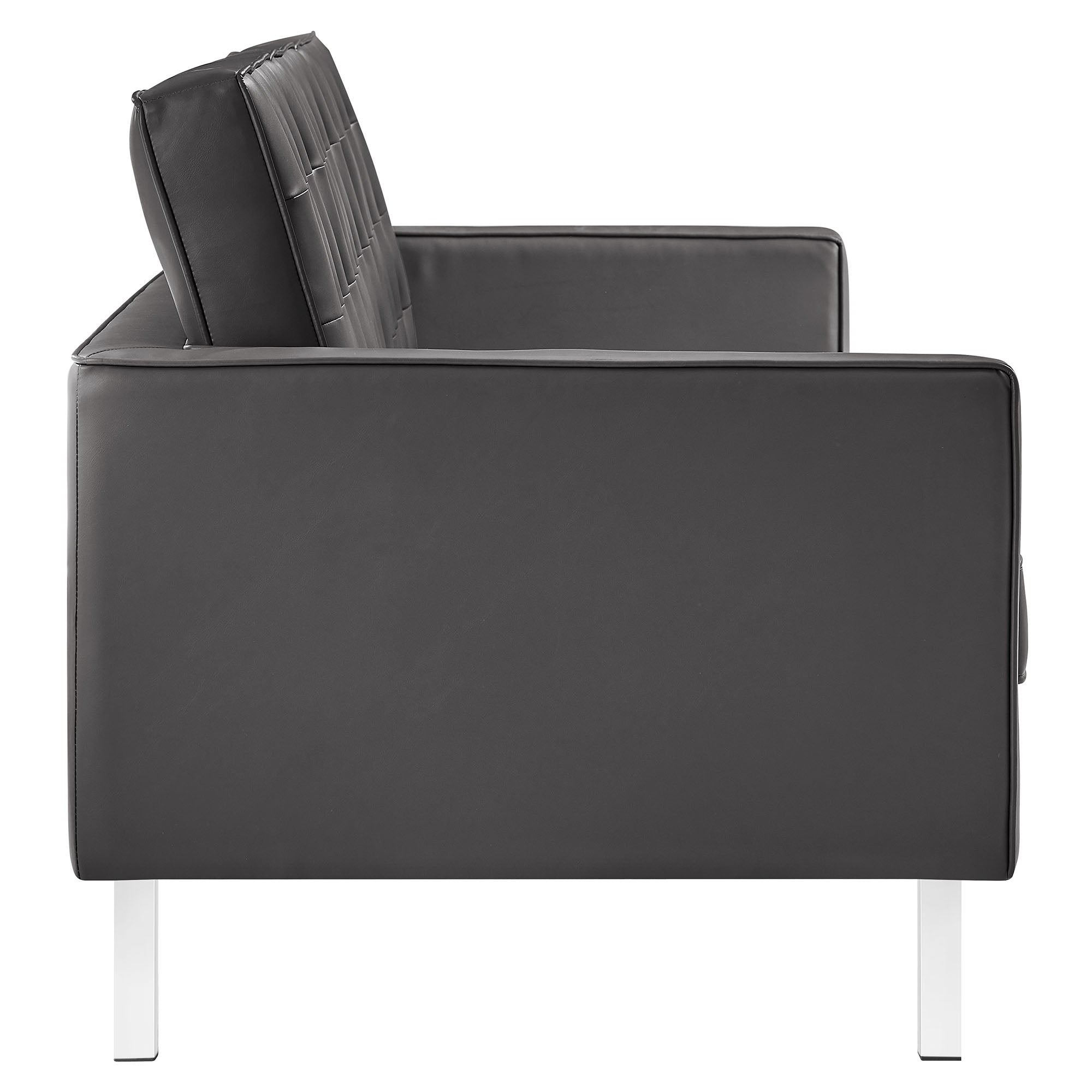 Loft Tufted Vegan Leather Sofa and Ottoman Set - Silver Gray