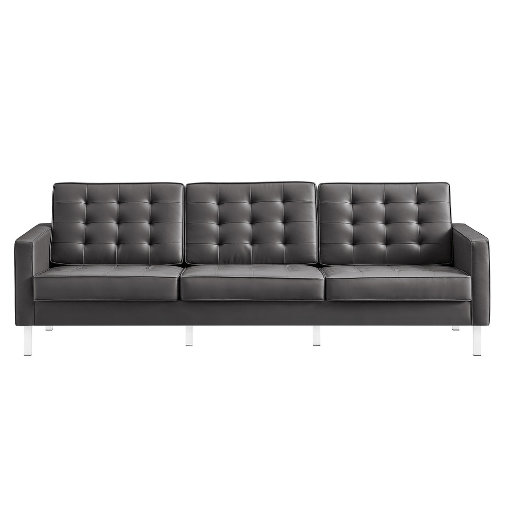 Loft Tufted Vegan Leather Sofa - Silver Gray