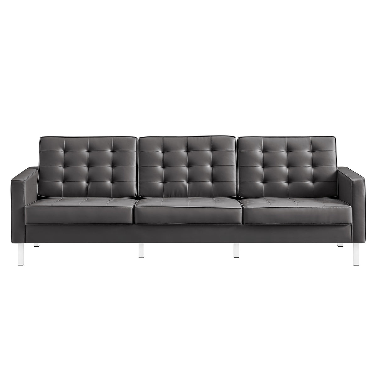 Loft Tufted Vegan Leather Sofa - Silver Gray