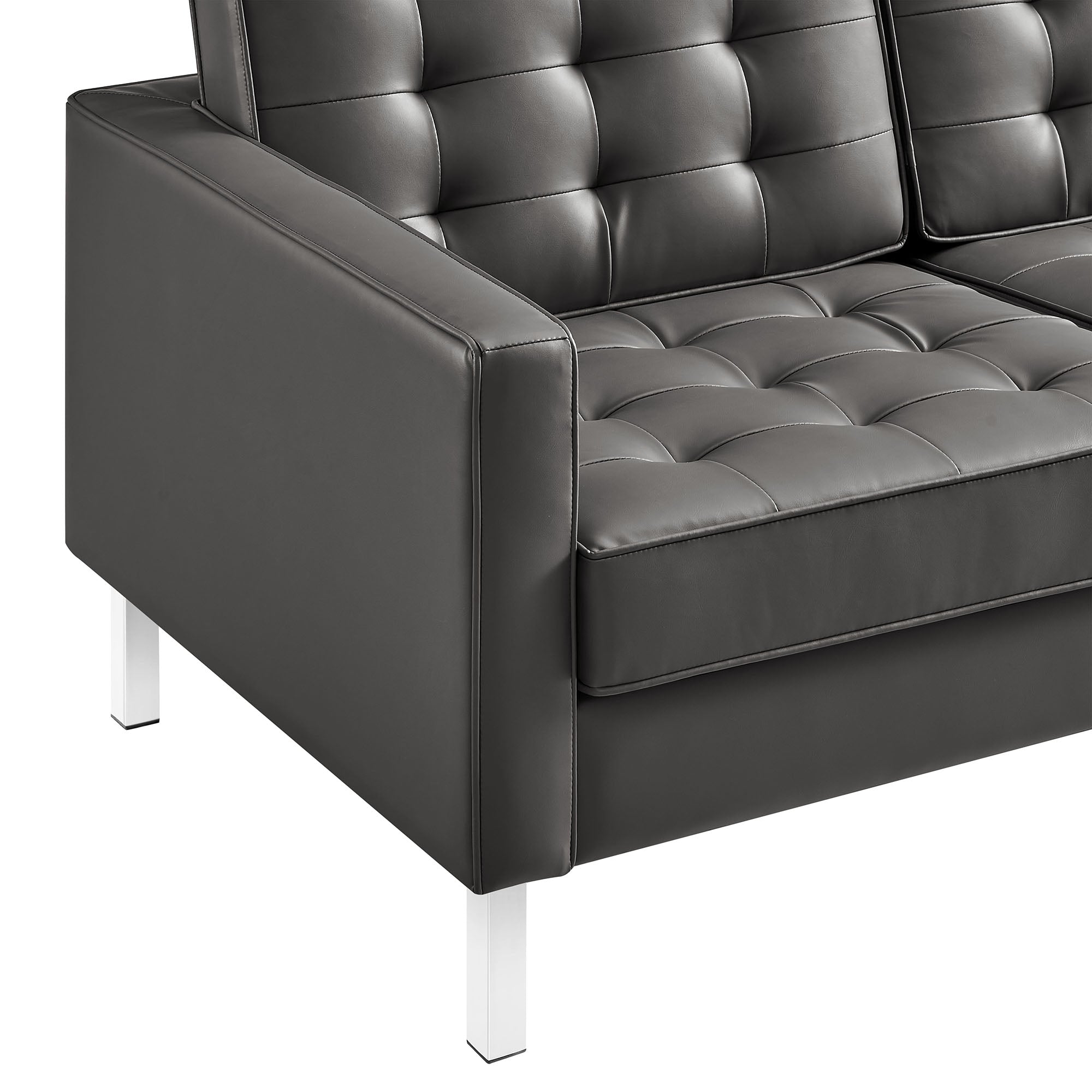 Loft Tufted Vegan Leather Sofa - Silver Gray