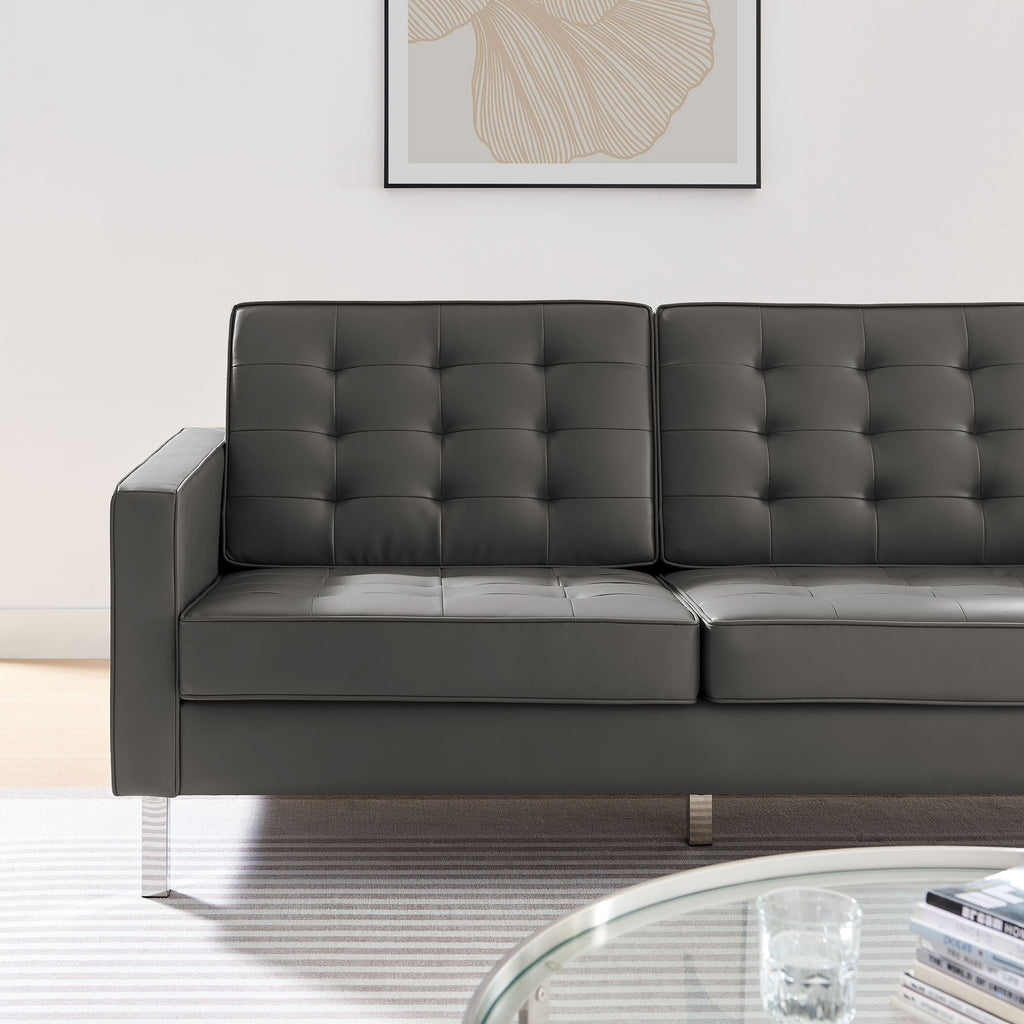 Loft Tufted Vegan Leather Sofa - Silver Gray
