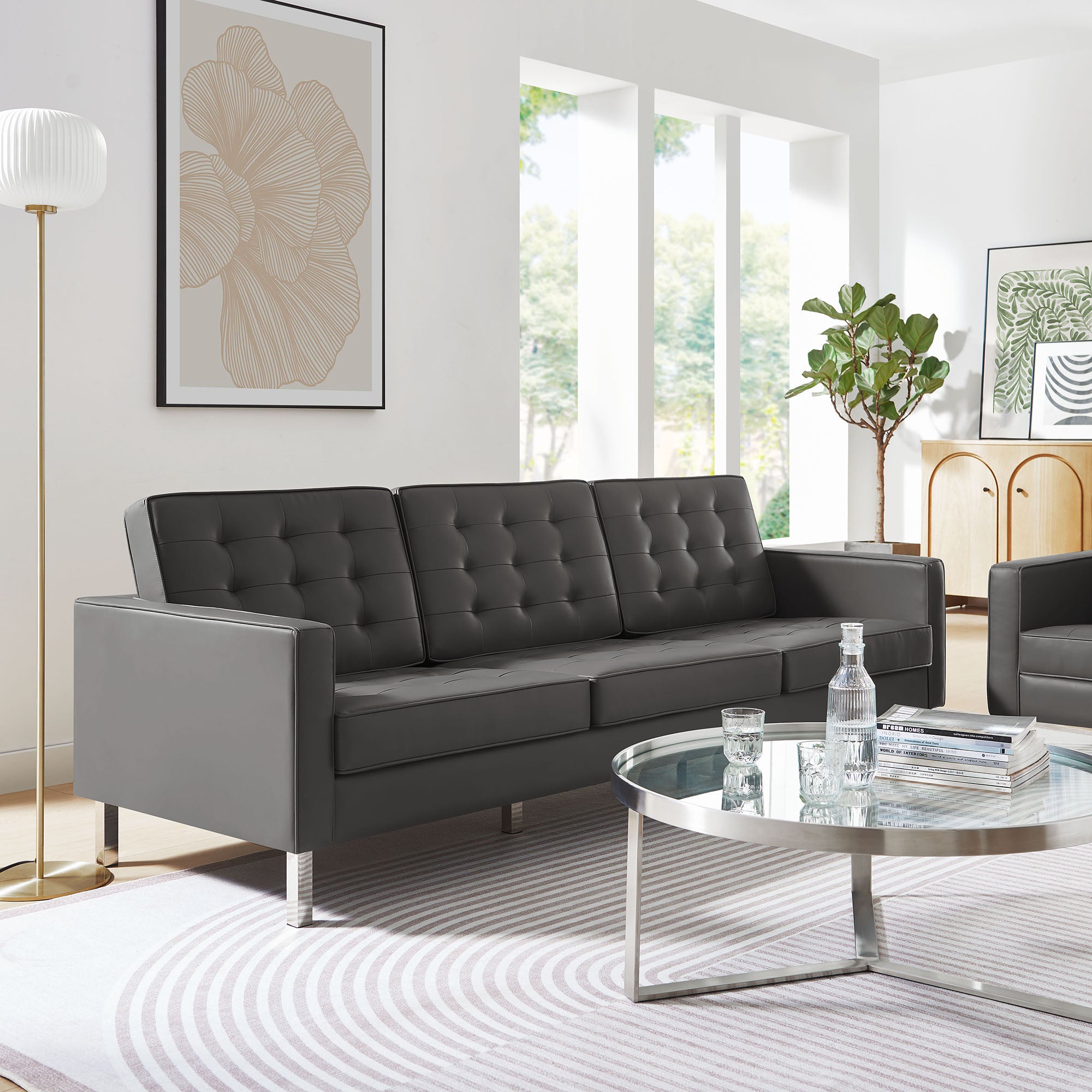 Loft Tufted Vegan Leather Sofa - Silver Gray