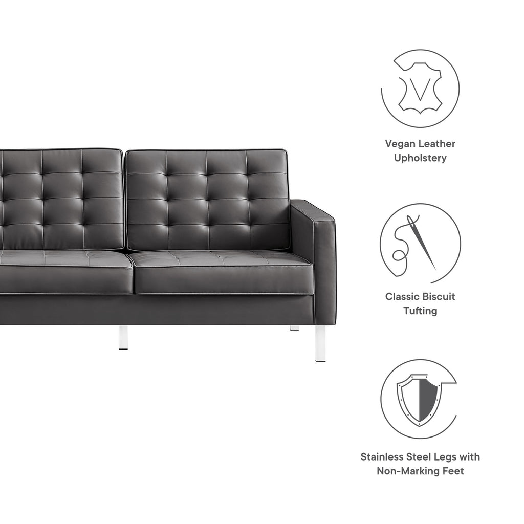Loft Tufted Vegan Leather Sofa - Silver Gray