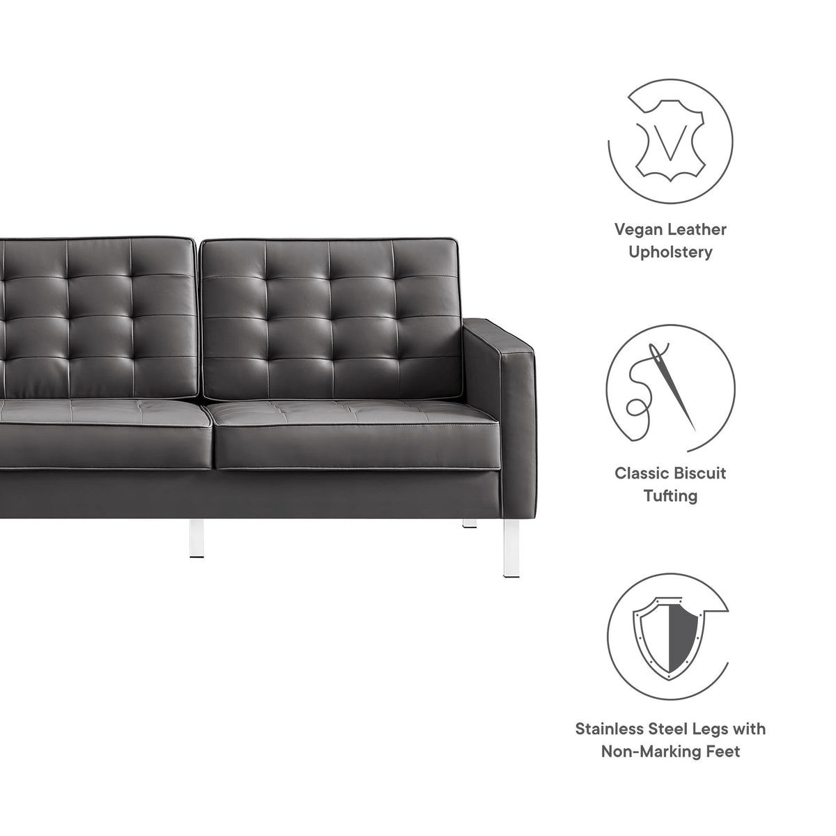 Loft Tufted Vegan Leather Sofa - Silver Gray